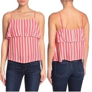Abound Ruffle Spaghetti Strap Tank Top In Red Grenadine Marlie Stripe Size XXS